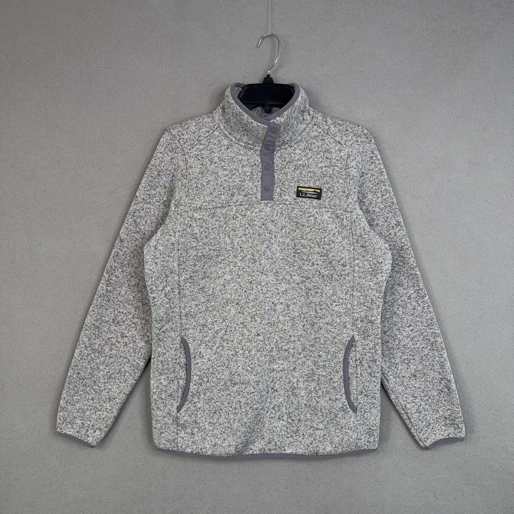 L.L. Bean Fleece Jacket Womens Medium Tall Gray Snap Neck Pullover Pockets
